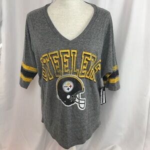 5th & Ocean Gray and Yellow Steelers Women's Top